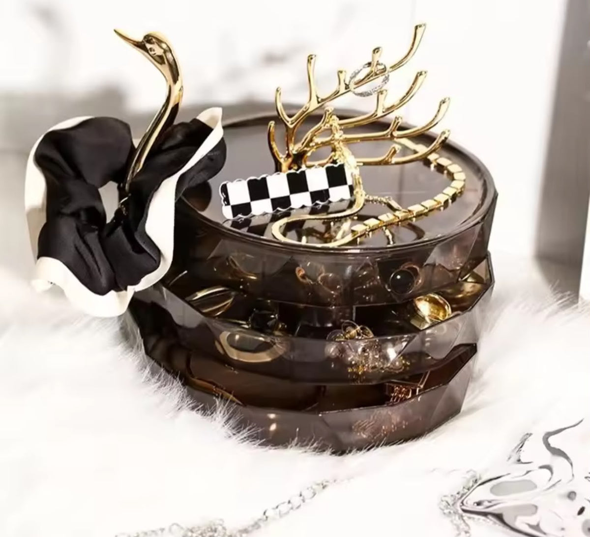 Swan 3-Layer Rotating Jewelry Box