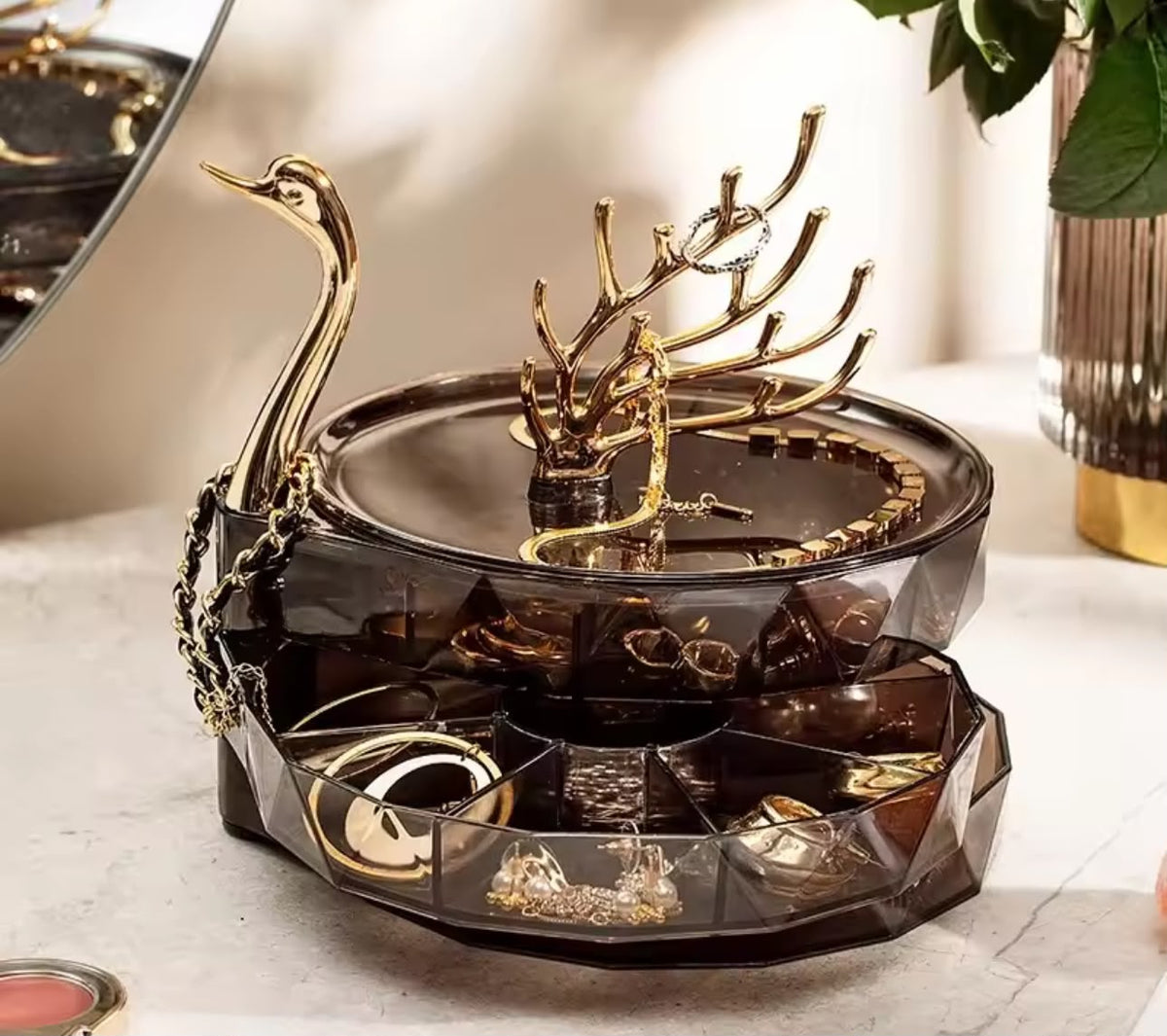 Swan 3-Layer Rotating Jewelry Box