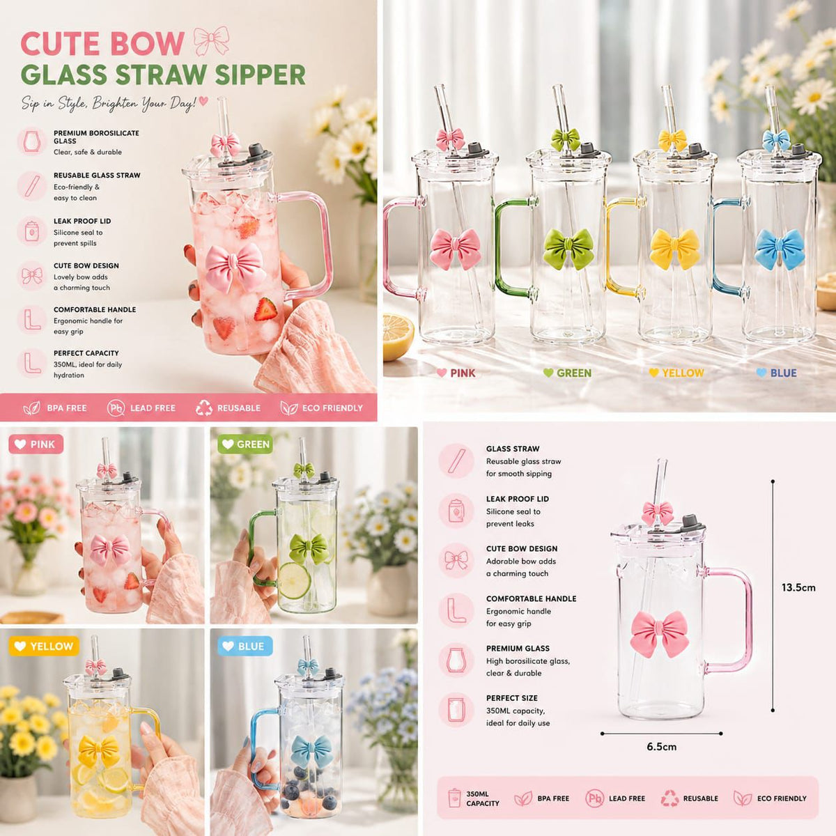 Cute Bow Glass Sipper