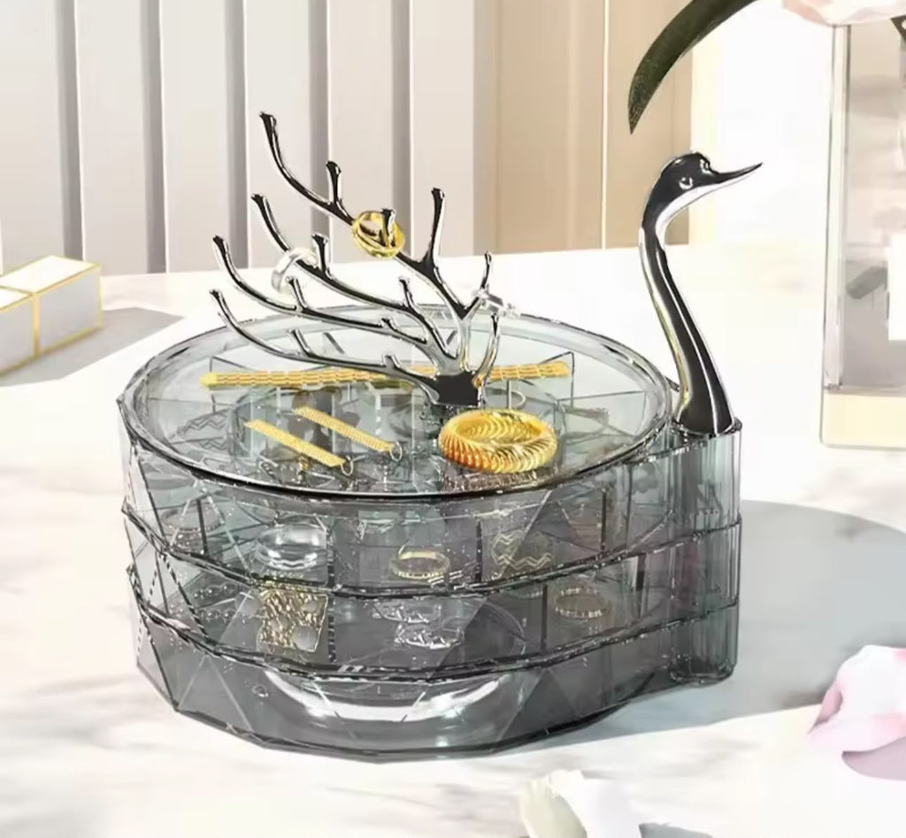 Swan 3-Layer Rotating Jewelry Box