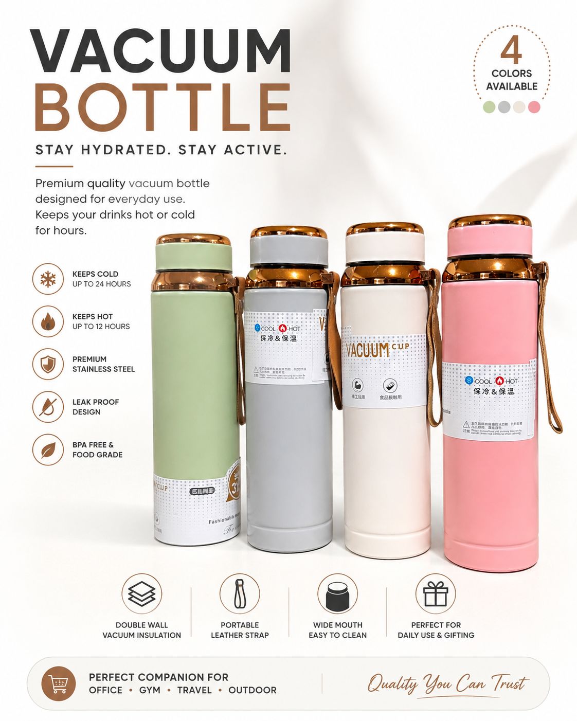 Golden Dot & Lining Vacuum Bottle – 1000ML